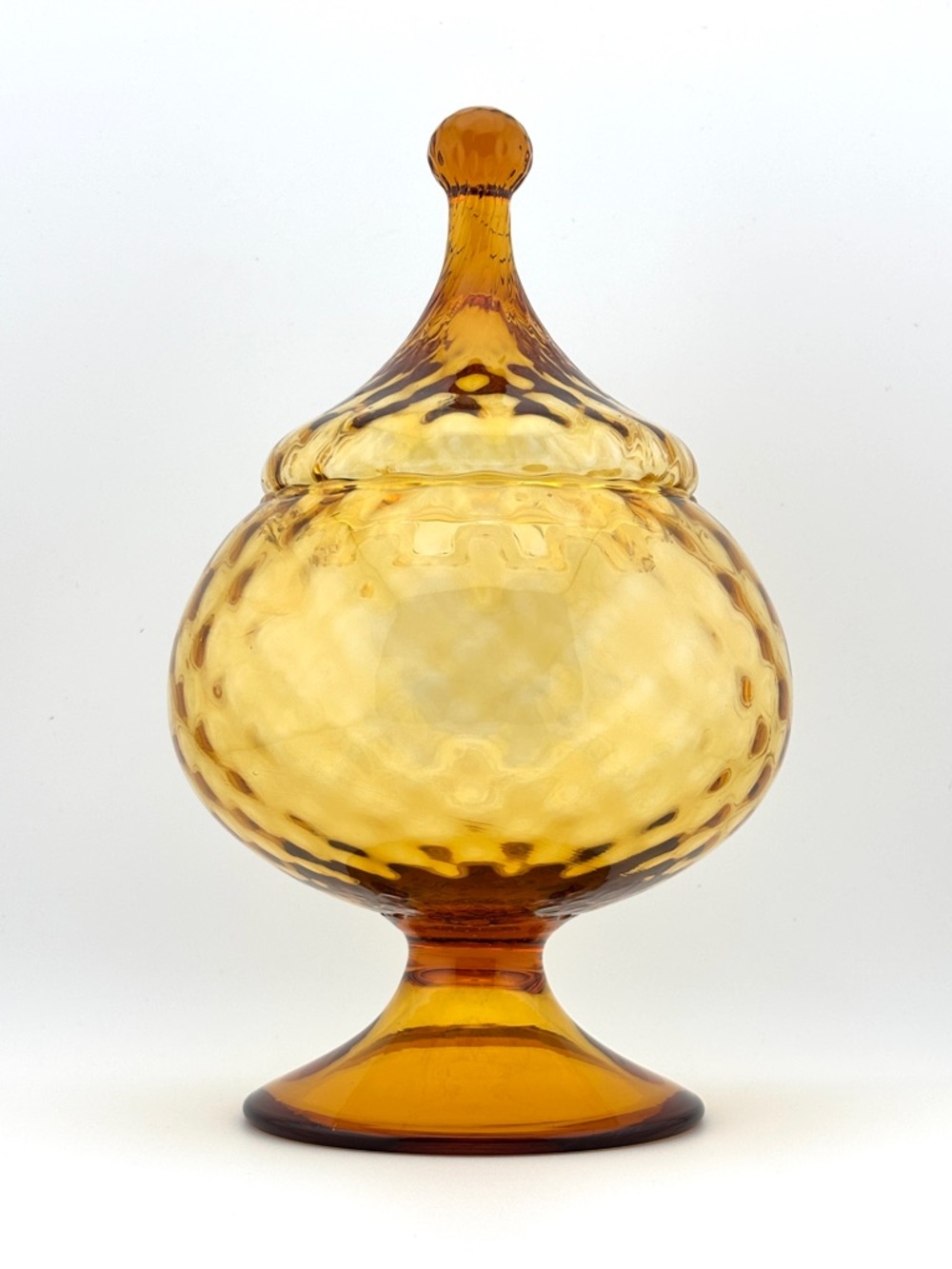 Vintage Amber Empoli Glass Circus Tent Design Covered Candy Dish